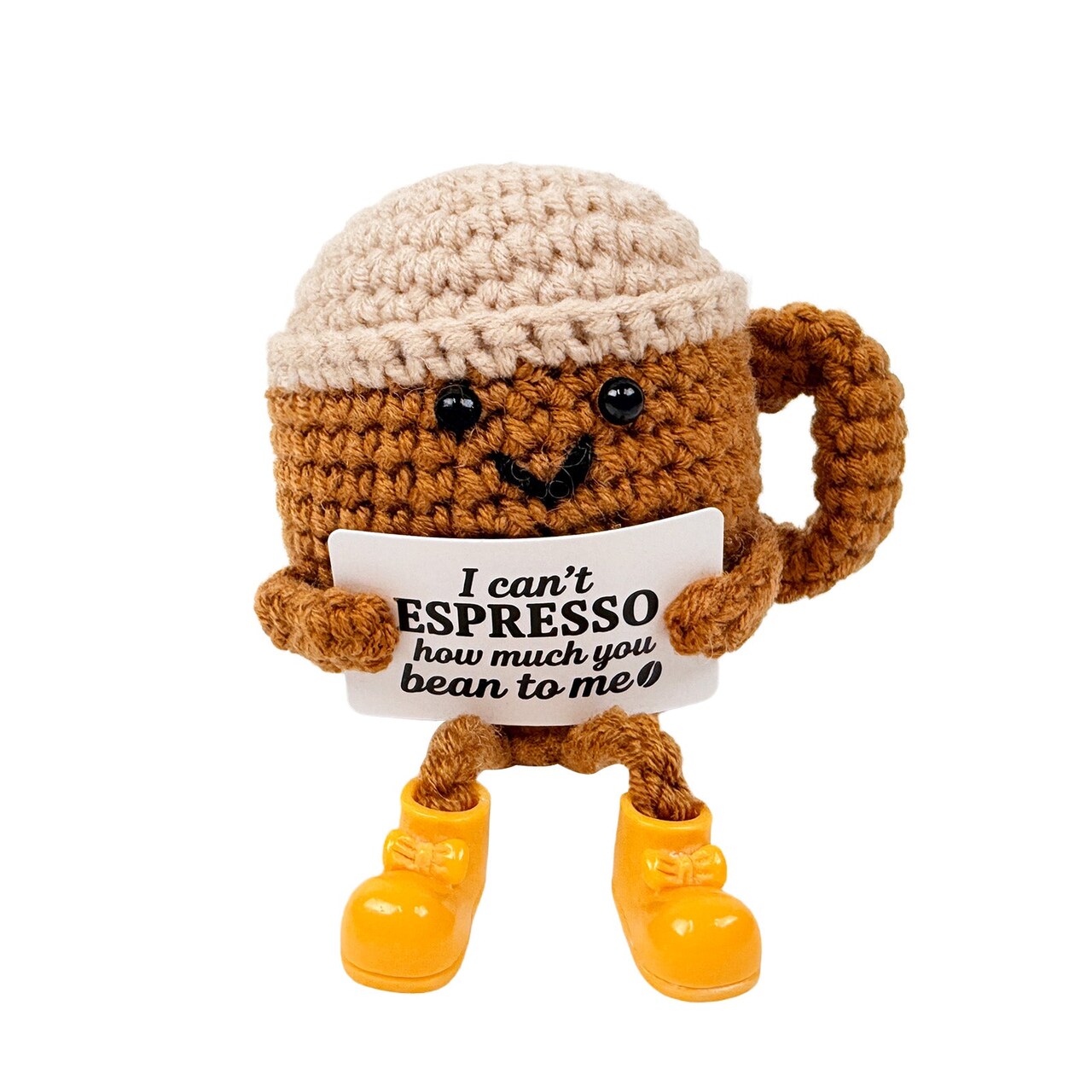 Wrapables Emotional Support and Inspirational Gift, Crochet Doll with Positive Words Card, For Valentines Day, Appreciation, Inspiration, Espresso